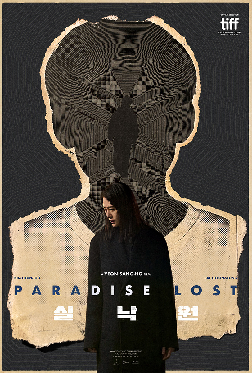 Plakat for Paradise Lost af Yeon Sang-ho med Kim Hyun-joo foran en udklippet silhuet